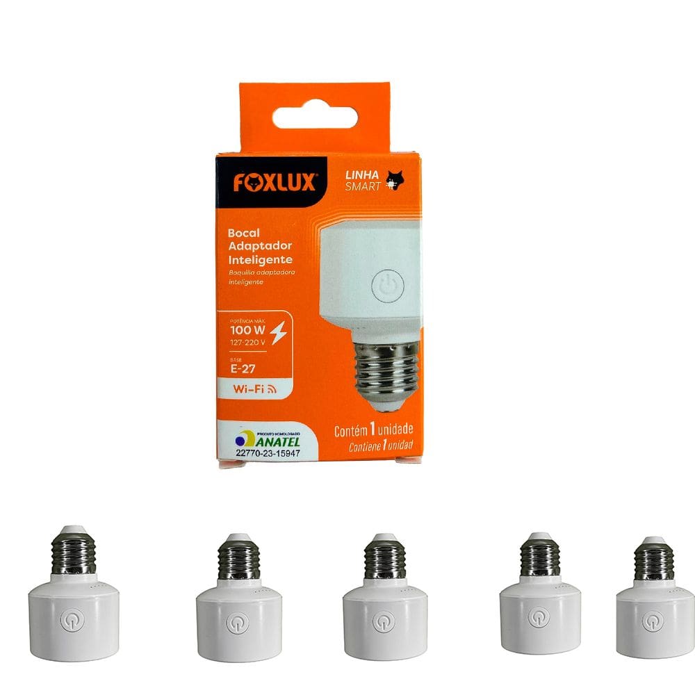 Kit 5 Soquete Bocal Adaptador Inteligente 100W Bivolt Foxlux