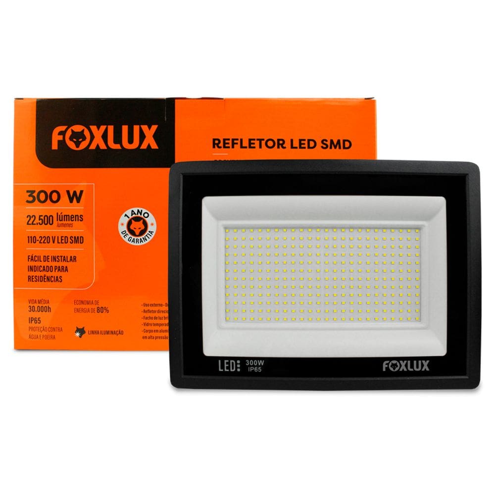 Refletor Led 300W 6500K Preto Bivolt Foxlux