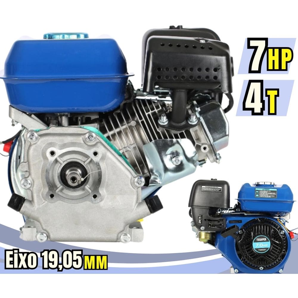 Motor Estacionário 4T a Gasolina 7HP T Saper TSMGE7 Ideal para Uso Agricola, Rabeta Barco, Moinhos, Trituradores, Bombas