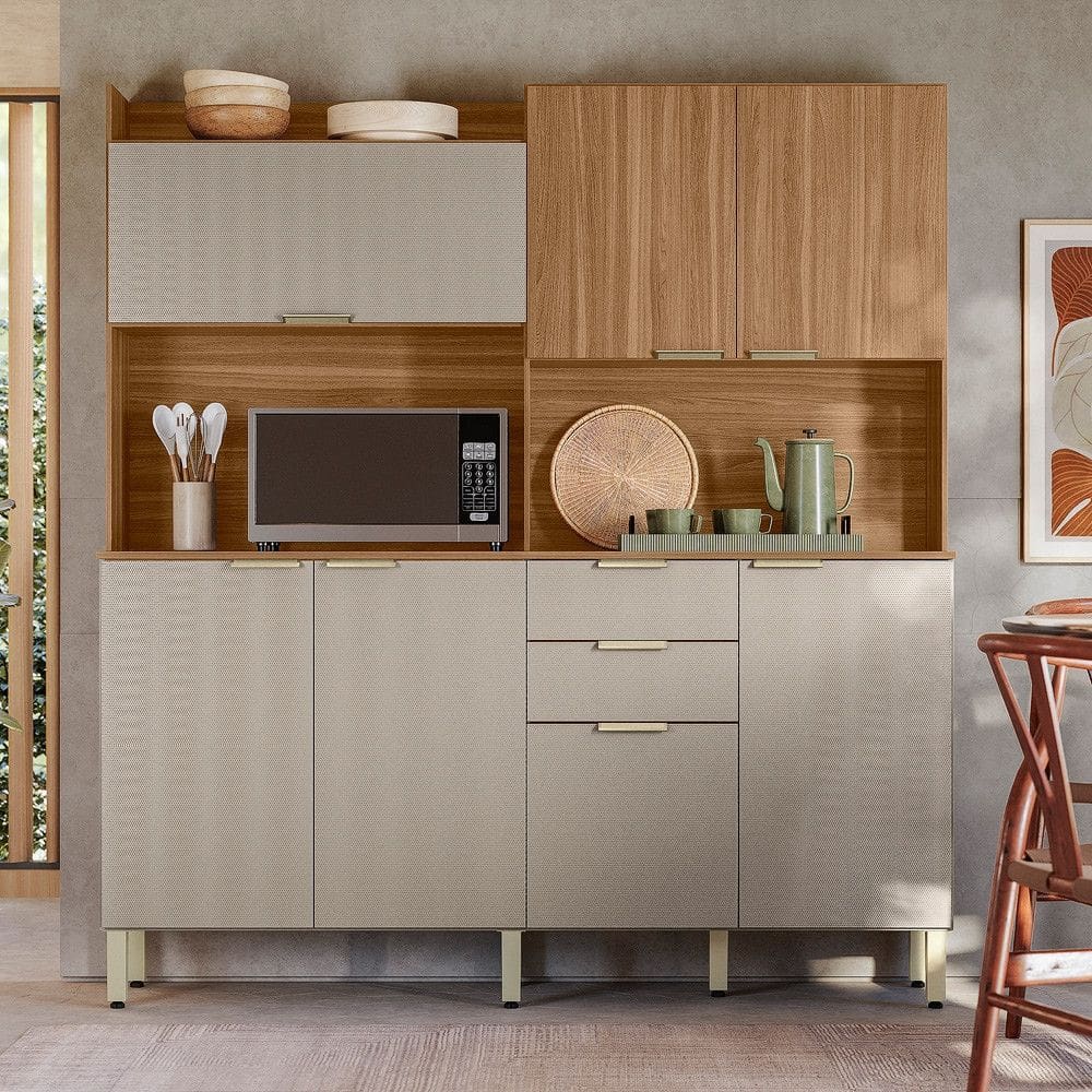Cozinha Compacta 7 Portas 2 Gavetas com Tampo Pitaya Demóbile