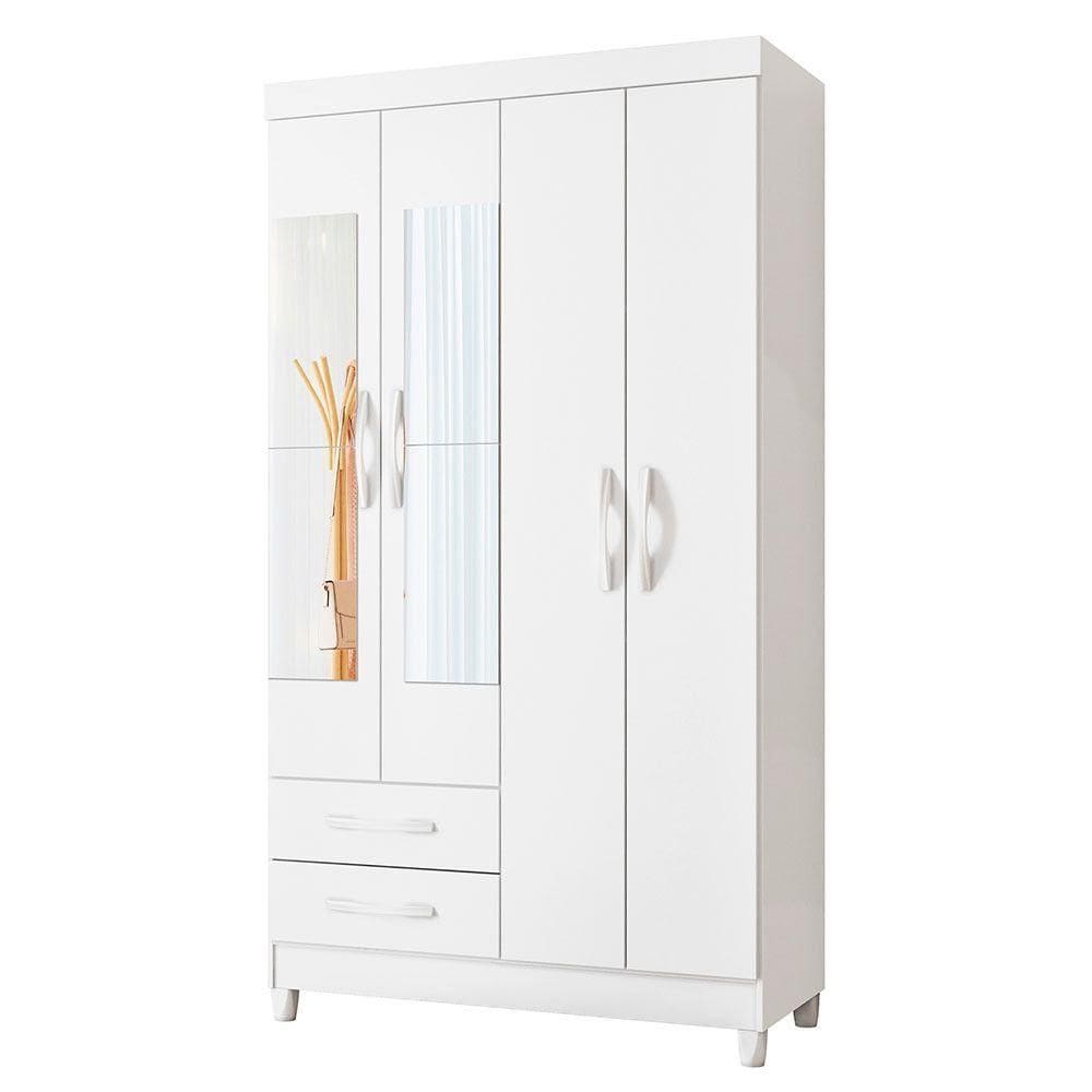 Guarda Roupa âmbar Solteiro 4 Portas Com Espelho Albatroz Quadriflex-branco, Azul, Rosa, Titanium