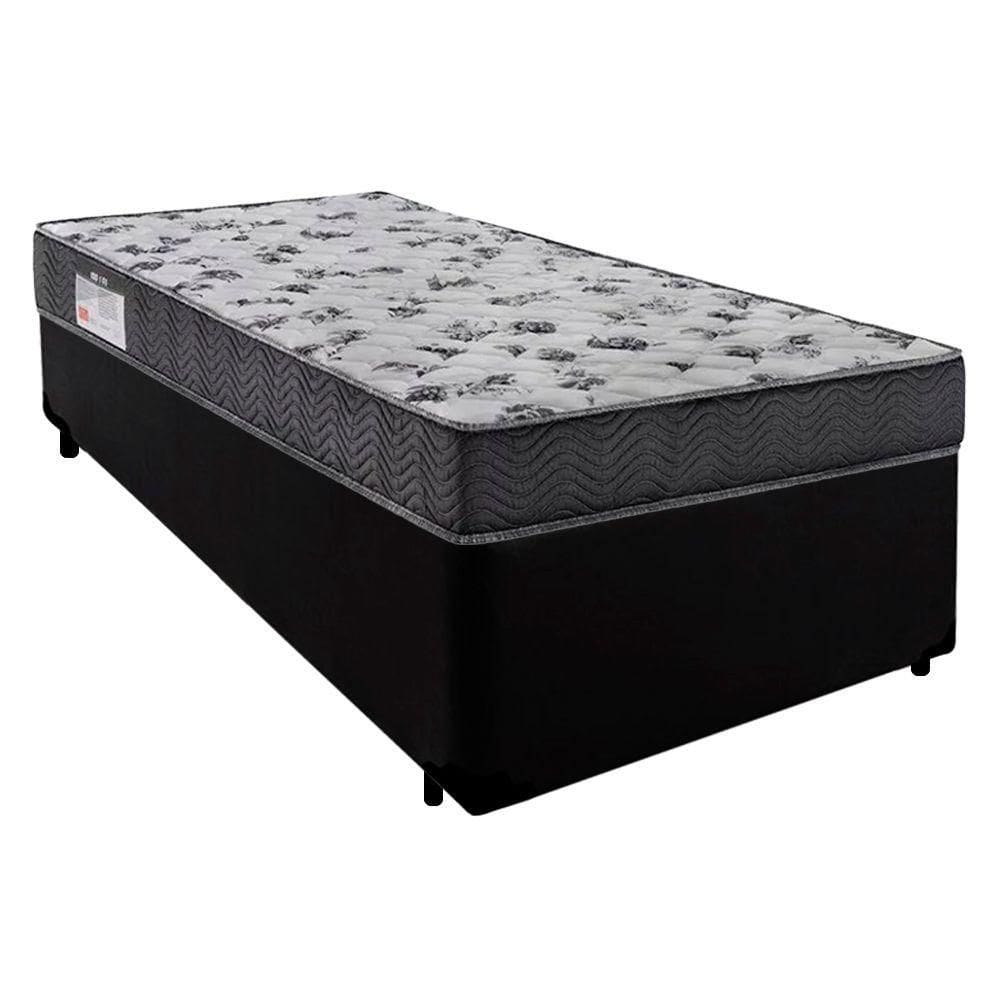 Cama Box Solteiro Sintético + Colchão De Molas Ensacadas 88x188x58cm Preto