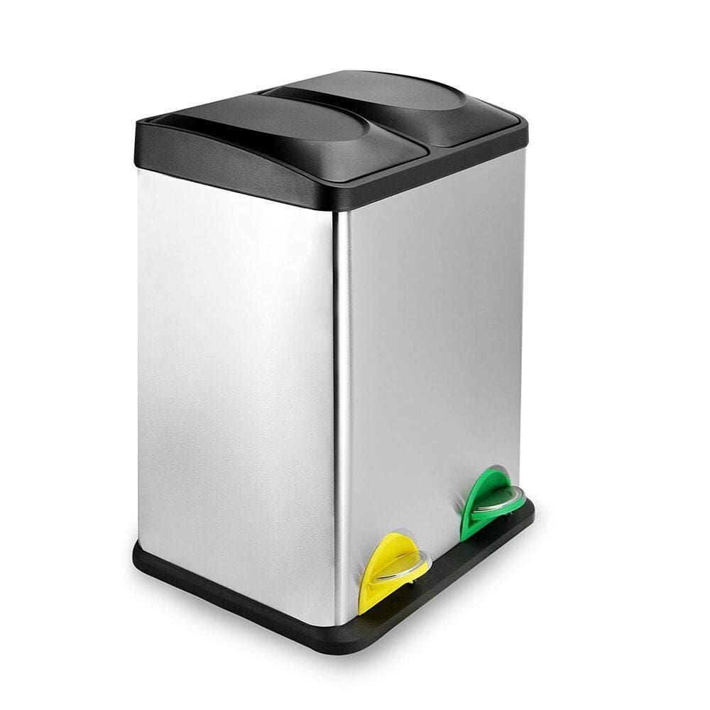 Lixeira Ecologica 30 Litros Coleta Dupla Seletiva Em Inox Grande Cesto 2 Divisorias