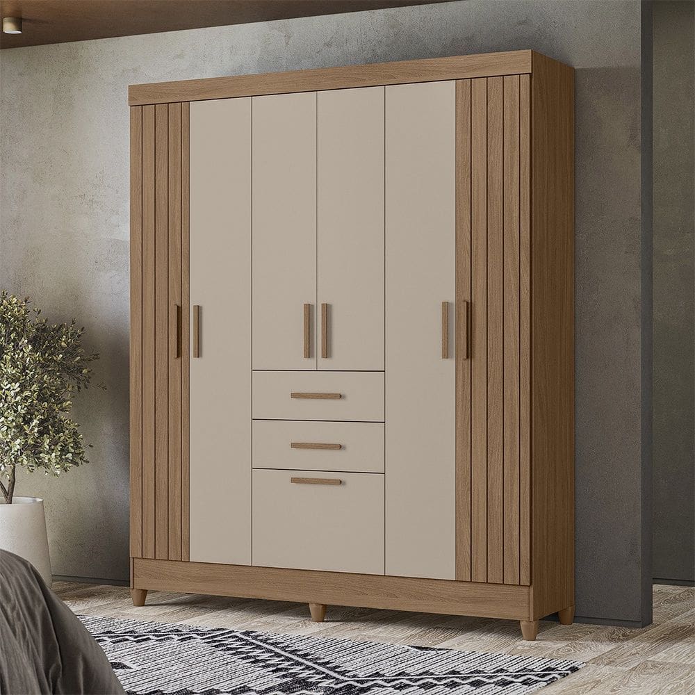 Guarda Roupa Roupeiro Malta 7 Portas 2 Gavetas Carvalho Fendy Moval