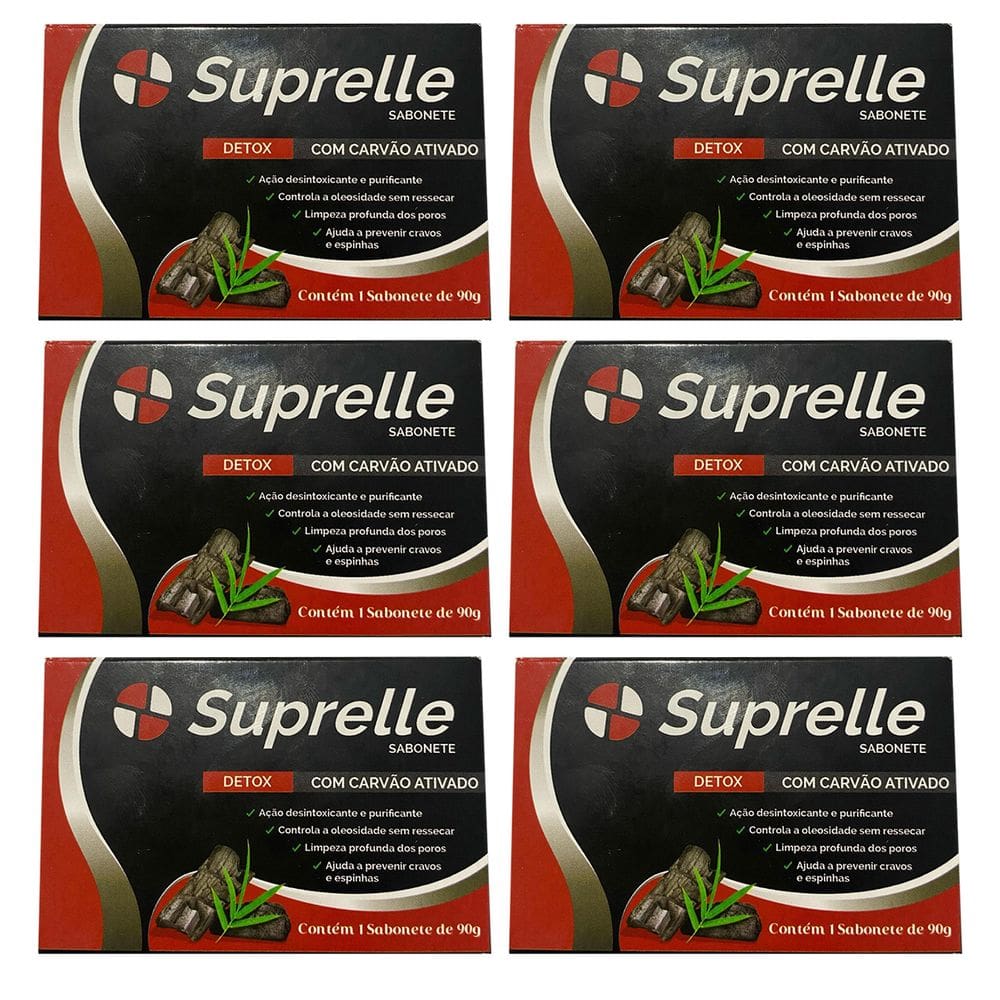 Kit 6 Sabonete Suprelle Carvão Ativado 90G