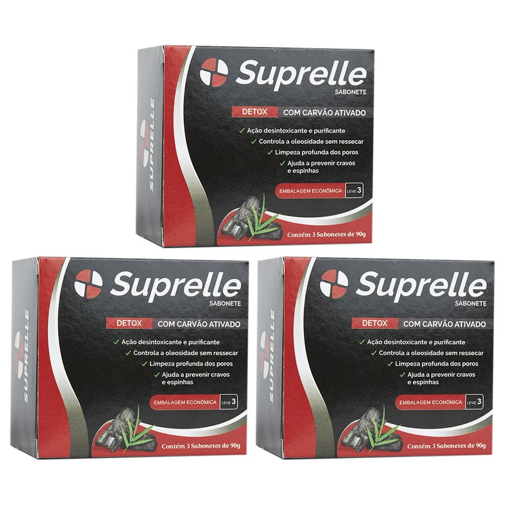 Kit 3 und Kit Sabonete Suprelle Carvão Ativado 90g c/3 und