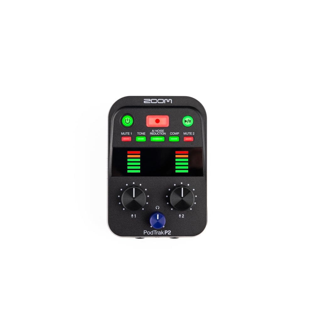 Gravador de podcast Zoom PodTrak P2 com 2 entradas de microfone USB SD de 1 TB