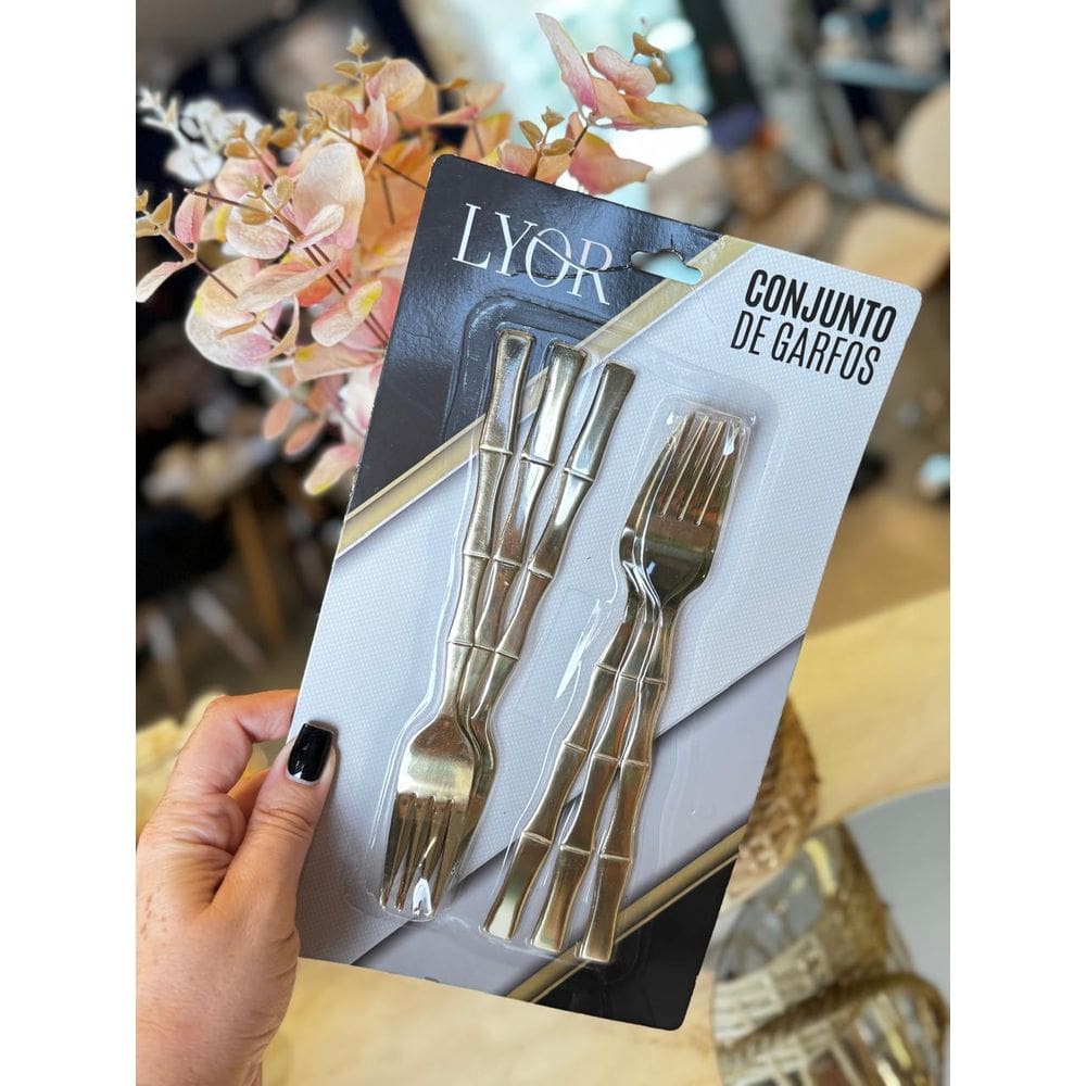 Cj 6 Garfos Aco Inox P/Mesa Bambu Elegant Champanhe