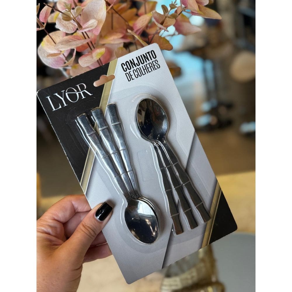 Cj 6 Colheres Aco Inox P/Sobremesa Bambu Elegant