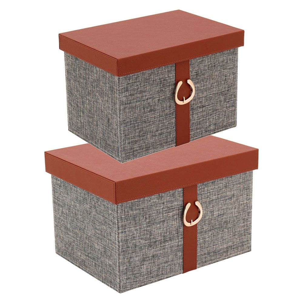 JOGO 2 PEÇAS CAIXA ORGANIZADORA HOME&CO VÊNUS SINTÉTICO MARROM - P:23x33x24 M:24x38x28 cm