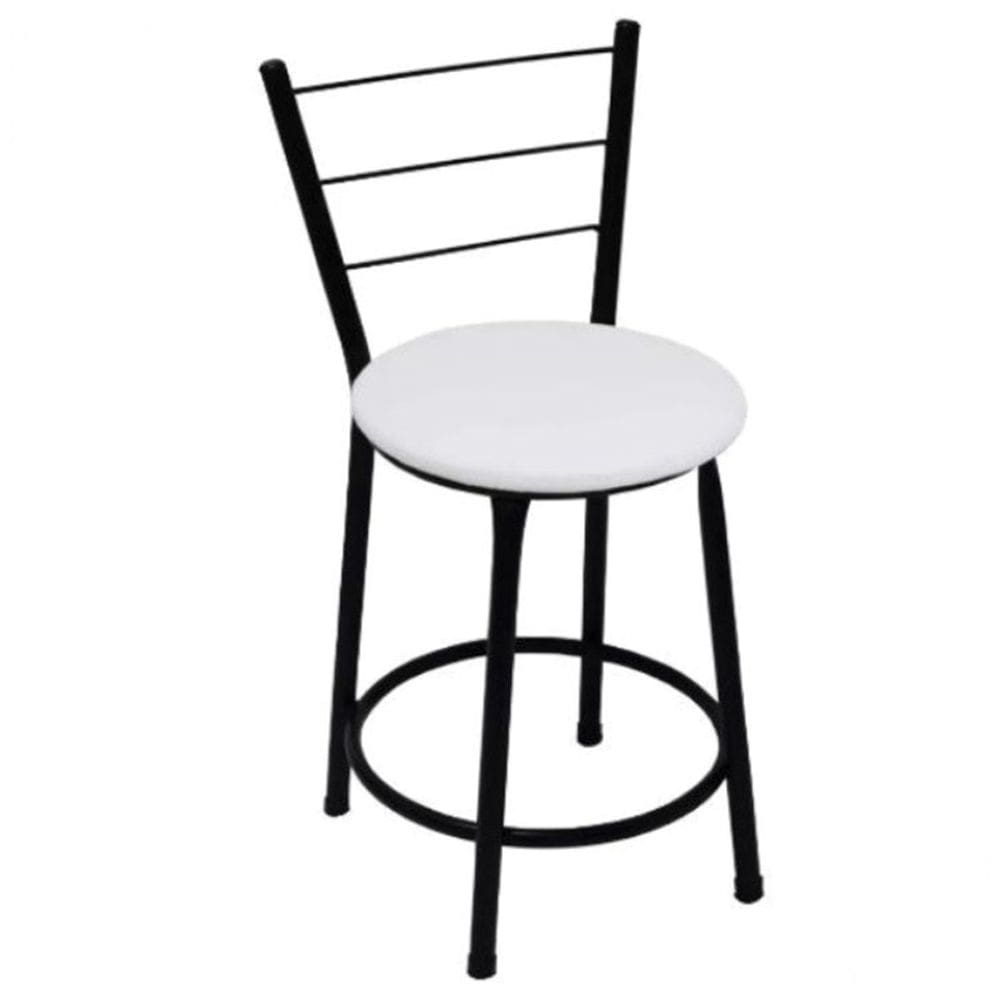 Banqueta Baixa Preta com Encosto para Cozinha Assento Branco