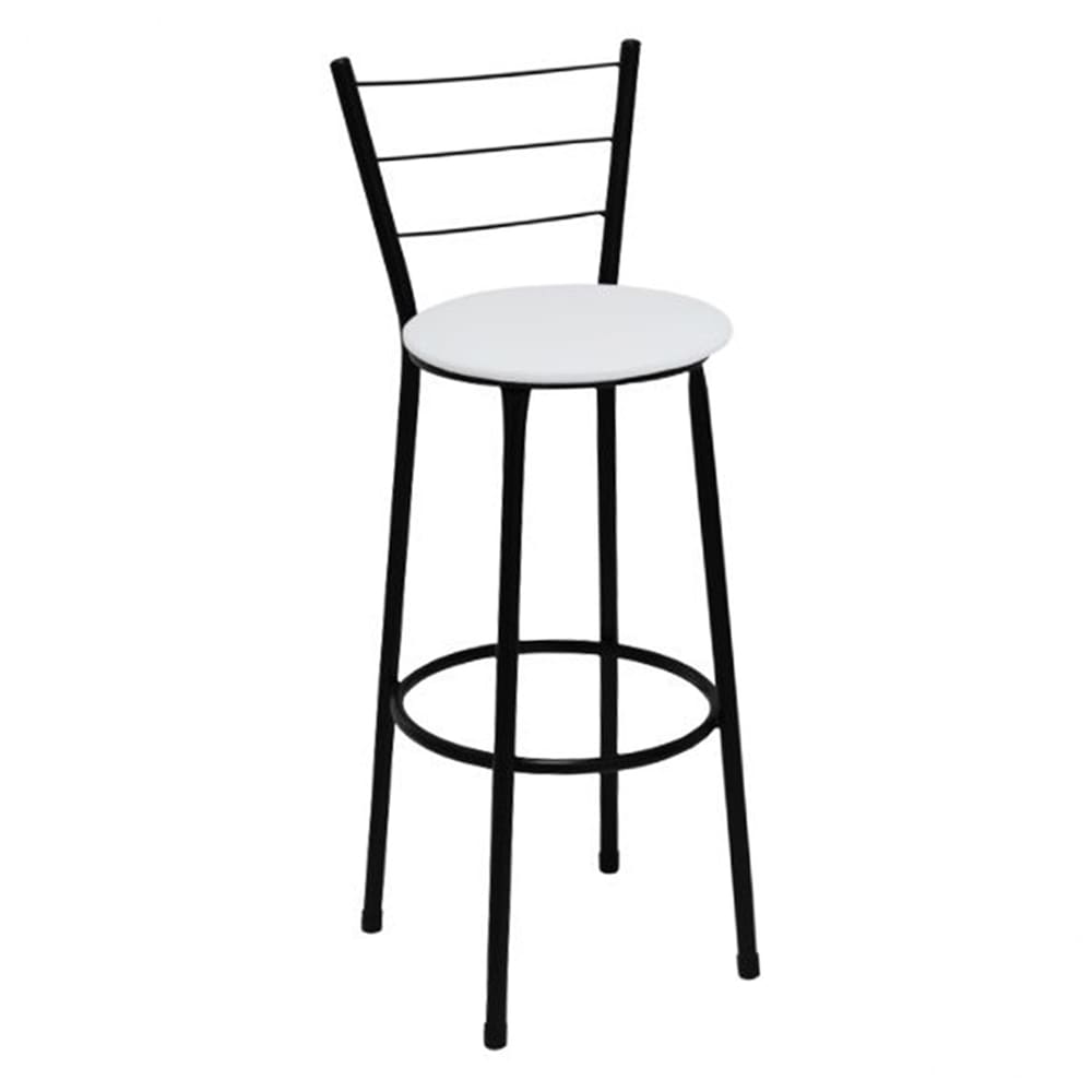 Banqueta Alta Preta com Encosto para Cozinha Assento Branco