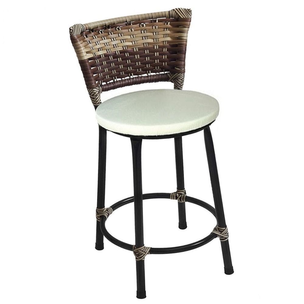 Banqueta Baixa Preta com Encosto Junco Capuccino Assento Branco