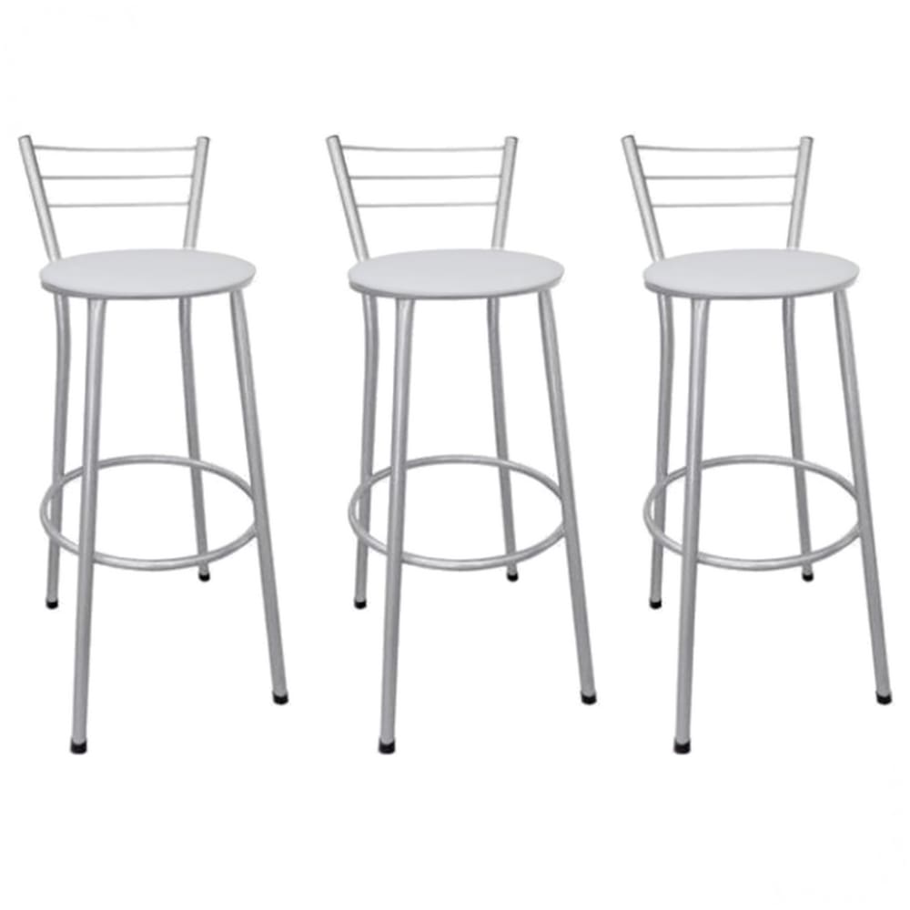Kit 3 Banquetas Médias Prata com Encosto Assento Branco