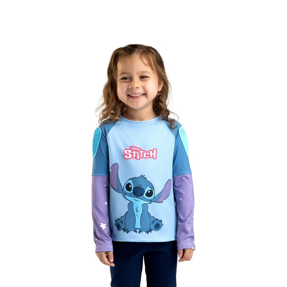 Camiseta de Proteção Solar UV 50+ Esportiva Juvenil Gola Redonda Stitch Nathor