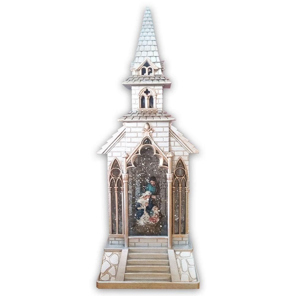 Enfeite Presépio Decorativo Igreja Natalina Musical Com Led