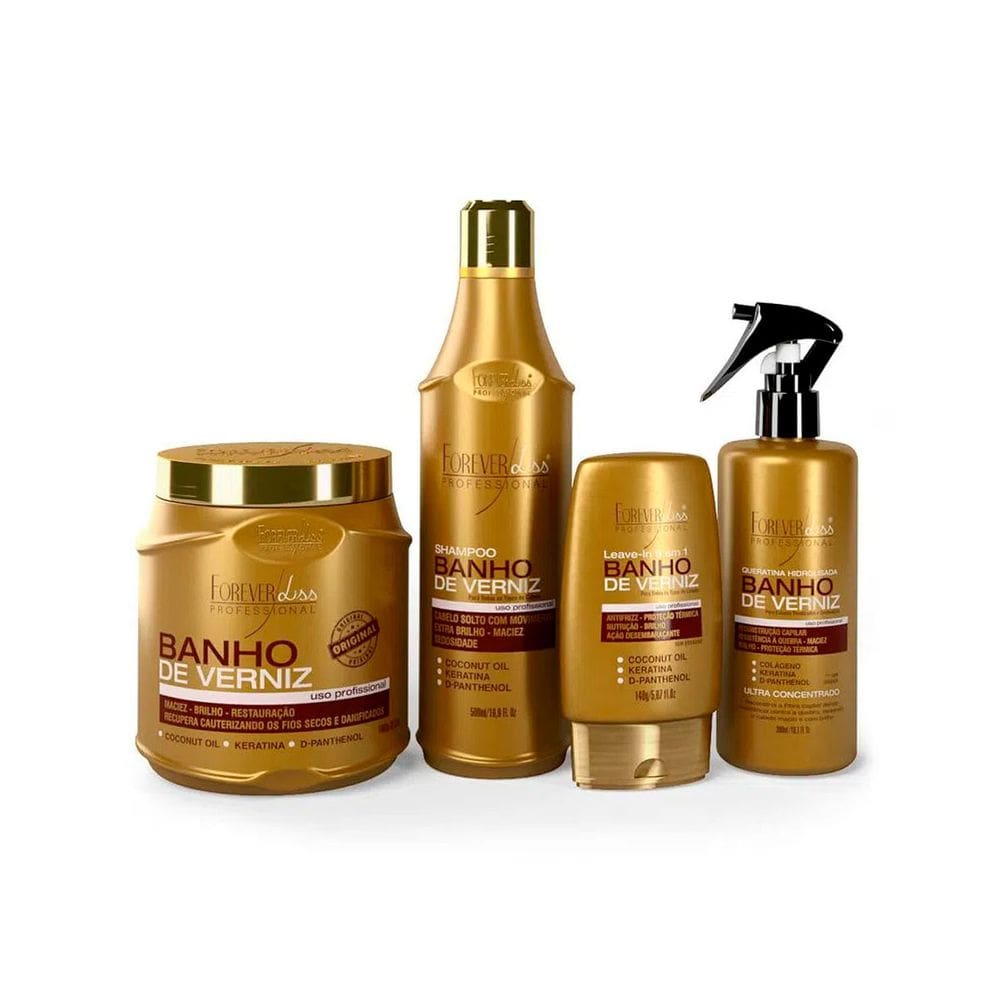 Kit Explosão de Brilho, Hidratação Banho Verniz Forever Liss