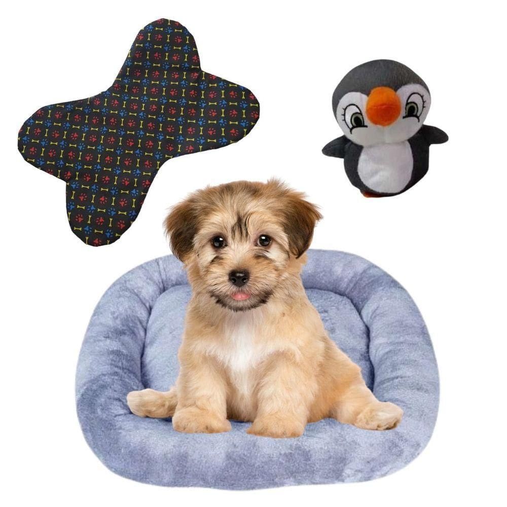 Kit Caminha Pet Bigata M Luxo Fofa Com Comedouro E Pelucia Cinza