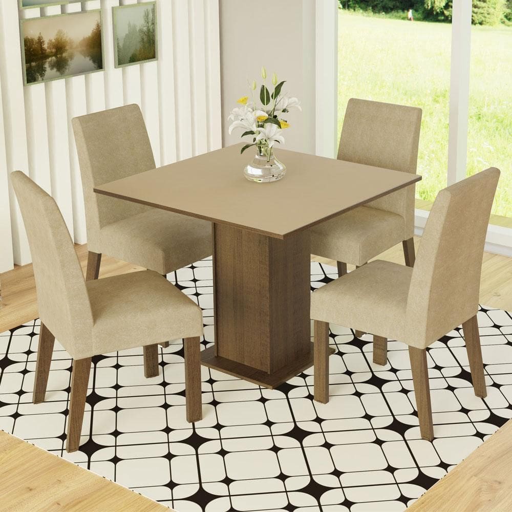 Conjunto Sala de Jantar Madesa Deise Mesa Tampo de Madeira 4 Cadeiras - Rustic/Crema/Imperial XV