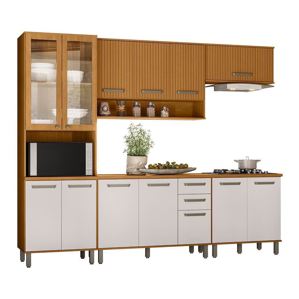 Cozinha Modulada Criare 5 Peças com Cristaleira 13 Portas com Tampo Poliman Móveis