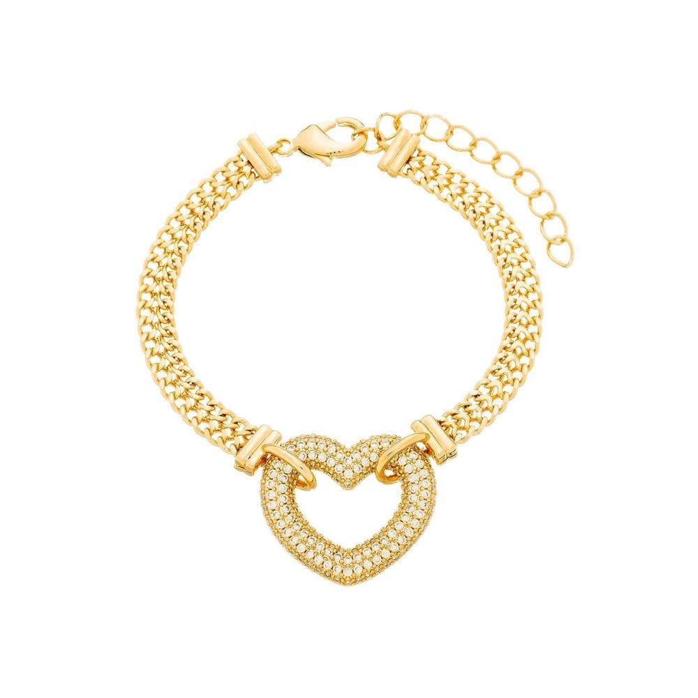 Pulseira Dourada De Coração Vazado Cravejado Com Zircônia