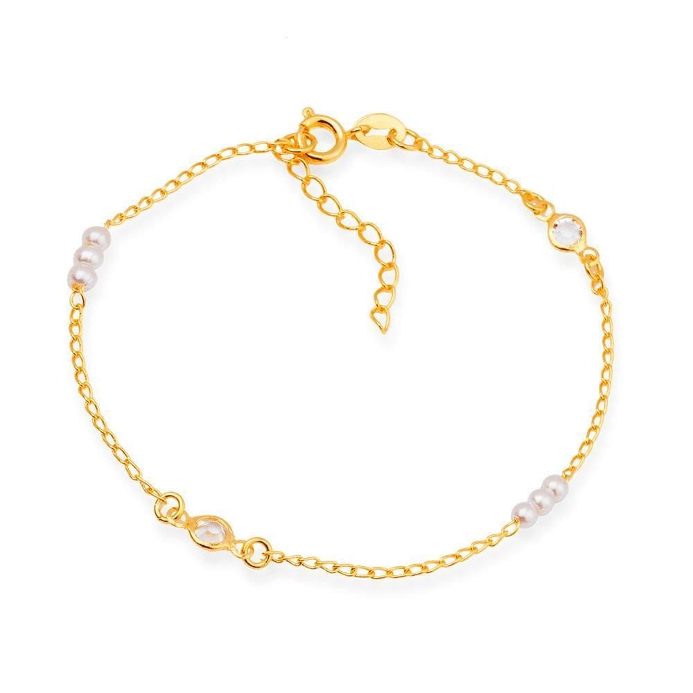 Pulseira Dourada De Pérolas Com Ponto De Luz