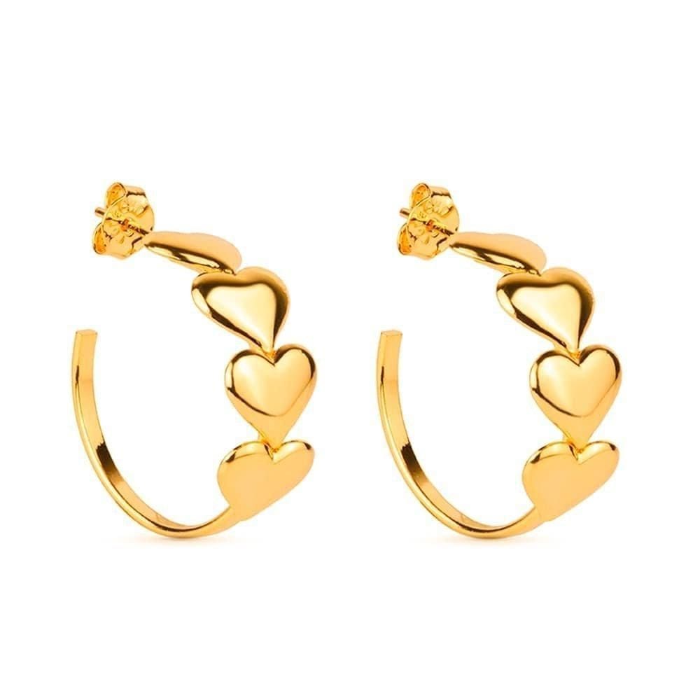 Brinco Dourado De Argola 4 Corações