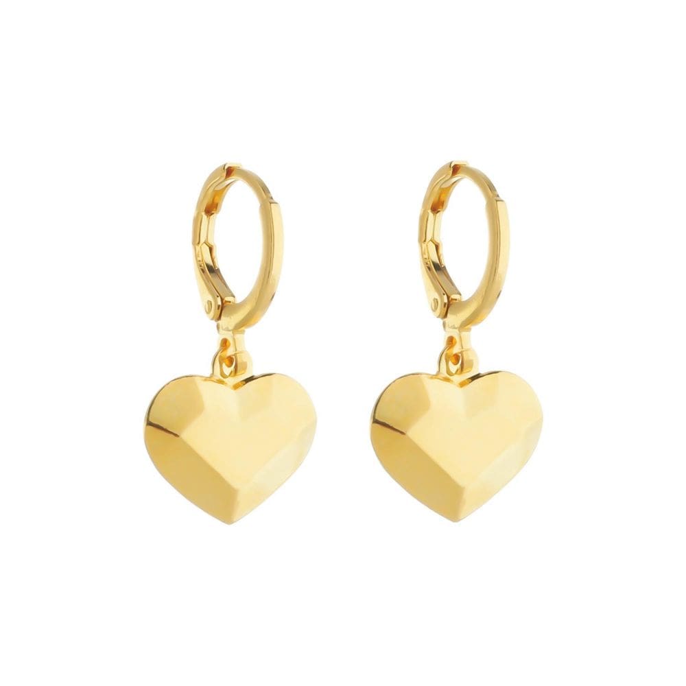 Brinco Dourado De Argolinha Coração Traços Retos