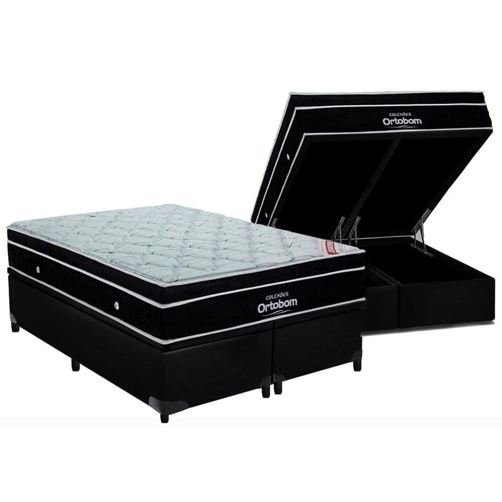 Cama Box Baú Blindada + Colchão de Molas Ensacadas Elegant 158x198x70 - Ortobom