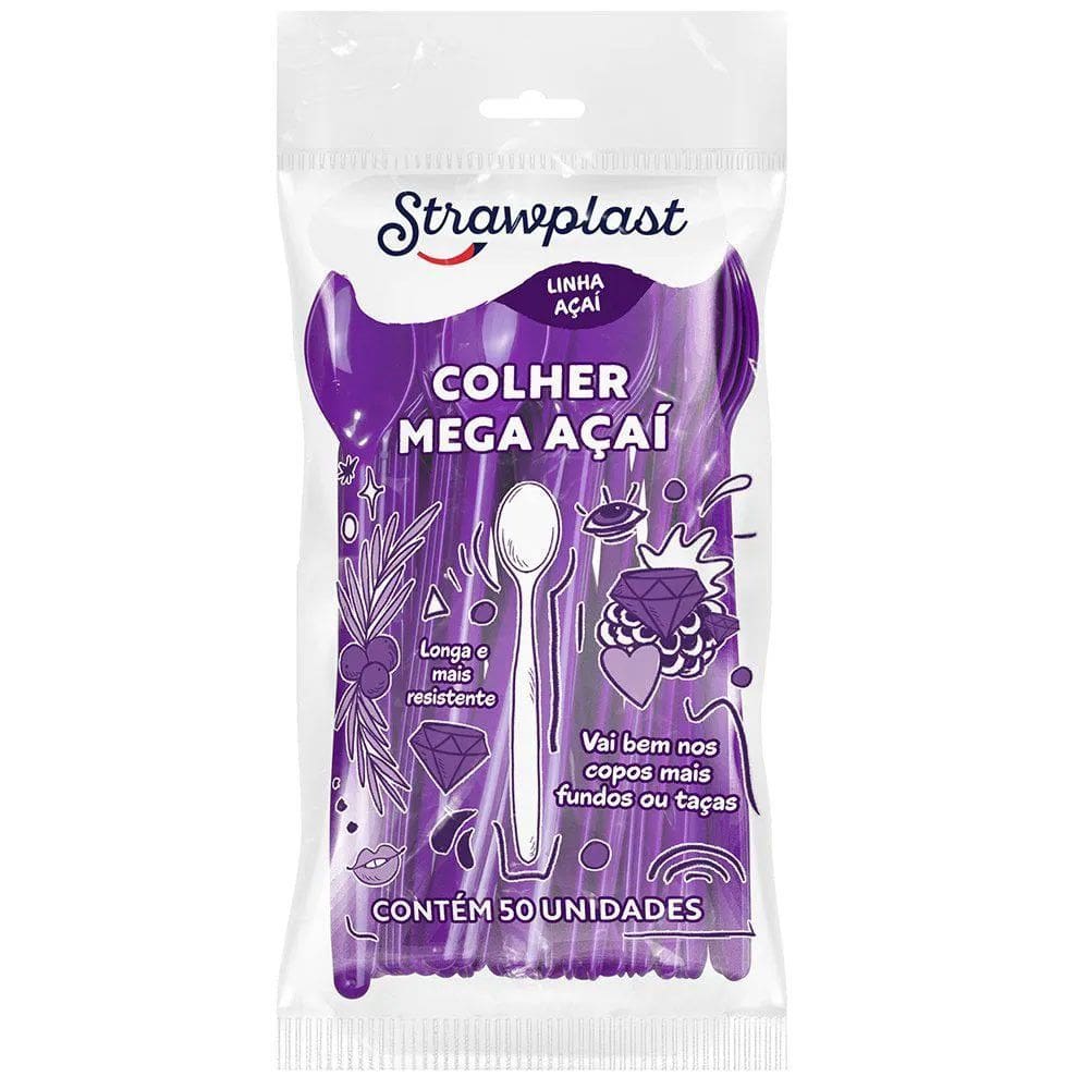 Colher Longa Roxa c/50 - Strawplast