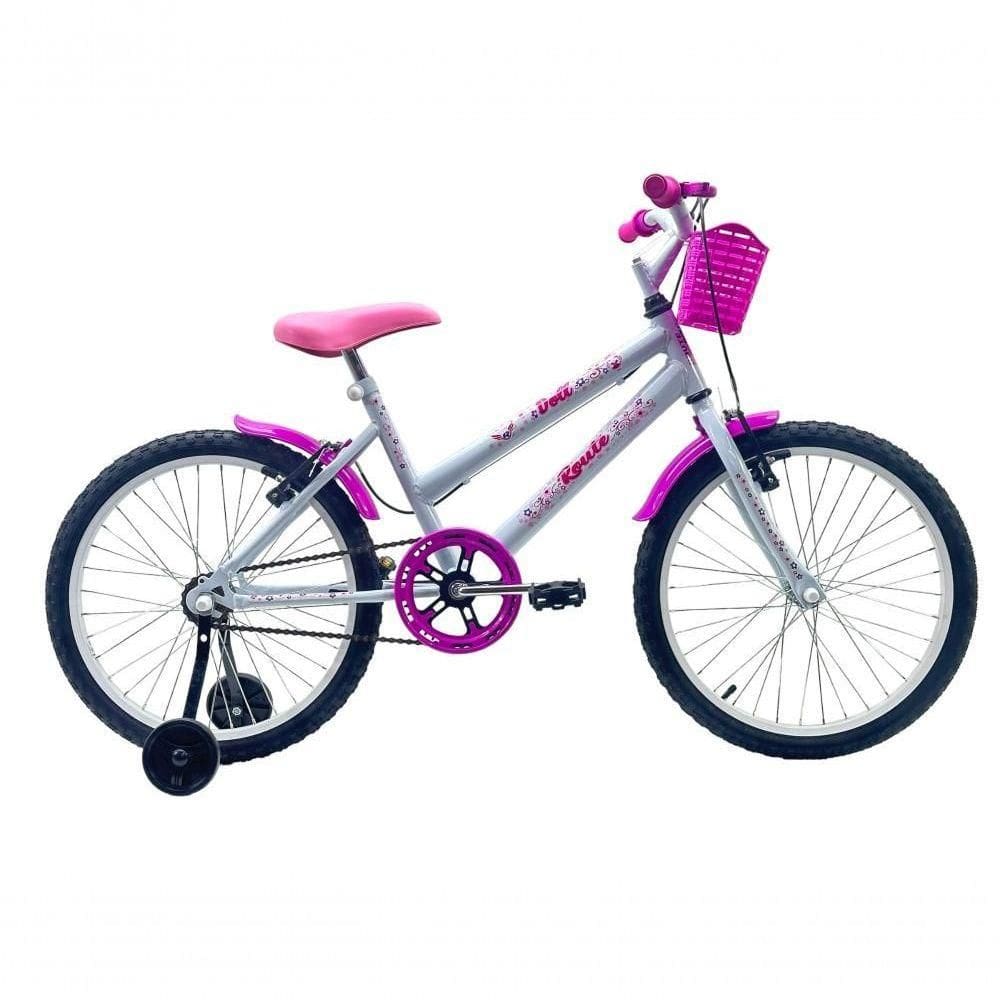 Bicicleta Infantil Aro 20 Feminina Doll - Route Branco e rosa