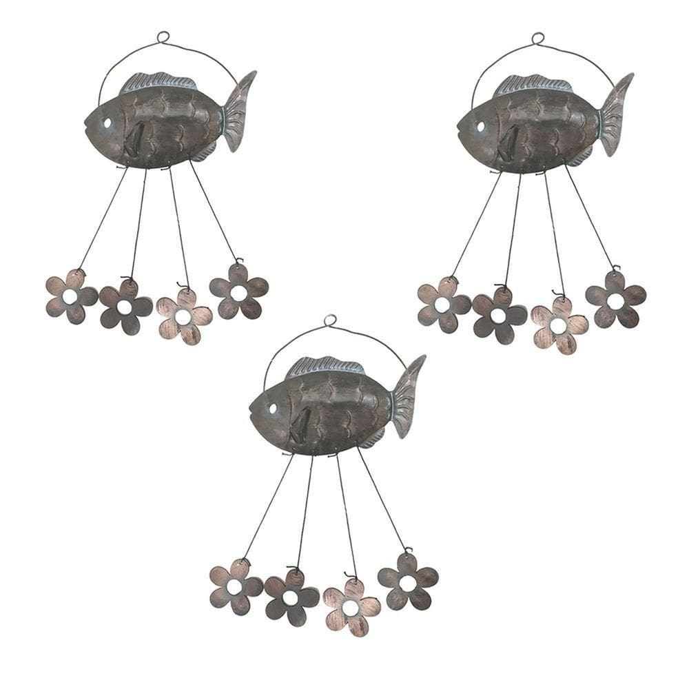 Sino Dos Ventos Flores Peixe Kit 3 Unidades Decoraçao Jardim Quintal Varanda Ambiente Externo Enfeite