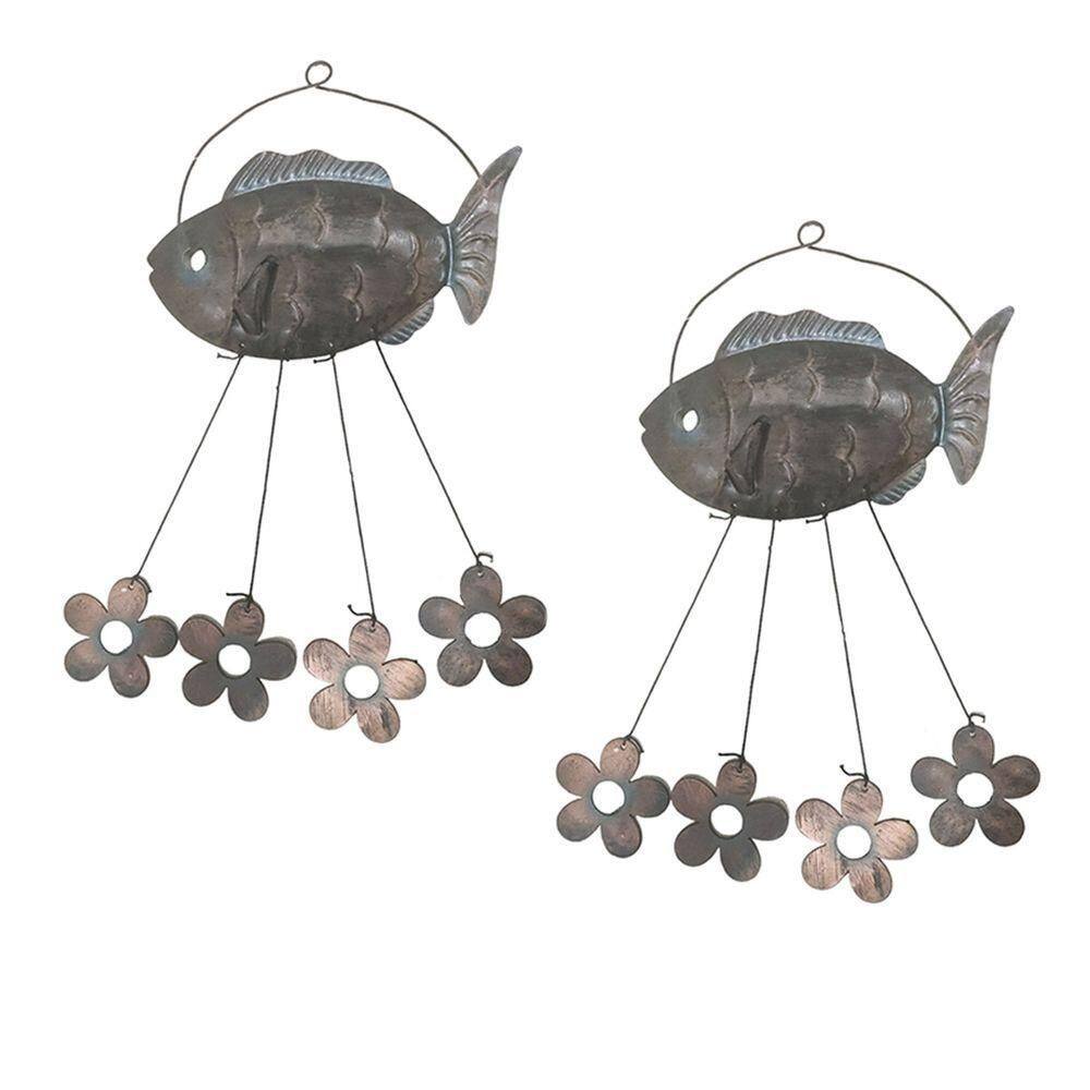 Sino Dos Ventos Peixe Flores Kit 2 Unidades Jardim Quintal Decoraçao Varanda Enfeite Ambiente Externo