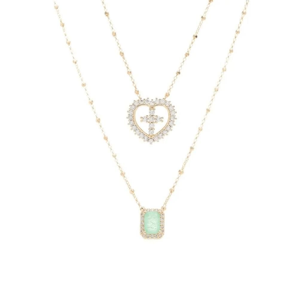 Colar Gargantilha Escapulário Potenza Exclusive Em Esmeralda Colombiana e Zirconias Banhado Ouro 18k