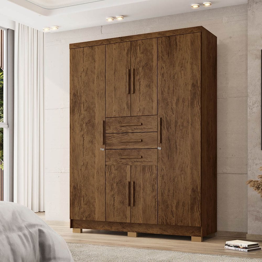 Guarda-Roupa Taurus 6 Portas 3 Gavetas Imbuia Rústico - Vila Rica