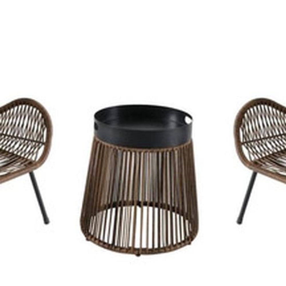 Conjunto Varanda E Jardim 3 Pecas Aco Vime Rattan - Rustic
