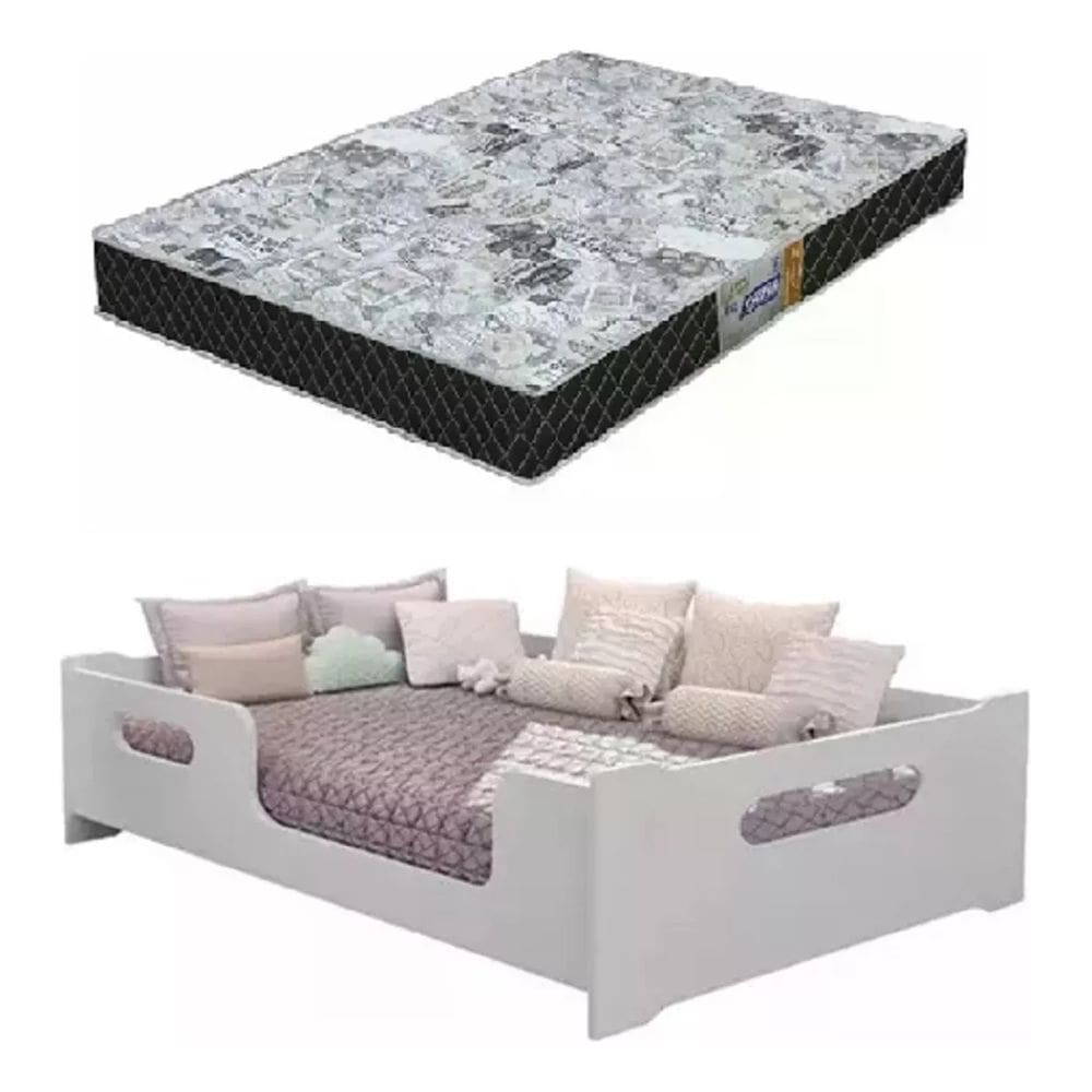 Cama Encanto Casal Montessoriana Infantil 100% MDF + colchão Gazim D23 de 1.88x1.38 - Branca