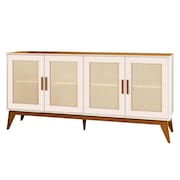 Balcão Buffet Aparador Retrô 4 Portas Rattan Andorra Madeirado / Off White EDN