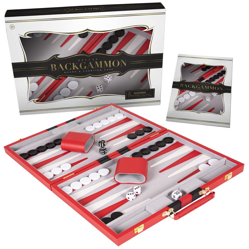 Conjunto de gamão Crazy Games Classic com estojo de couro de 38 cm