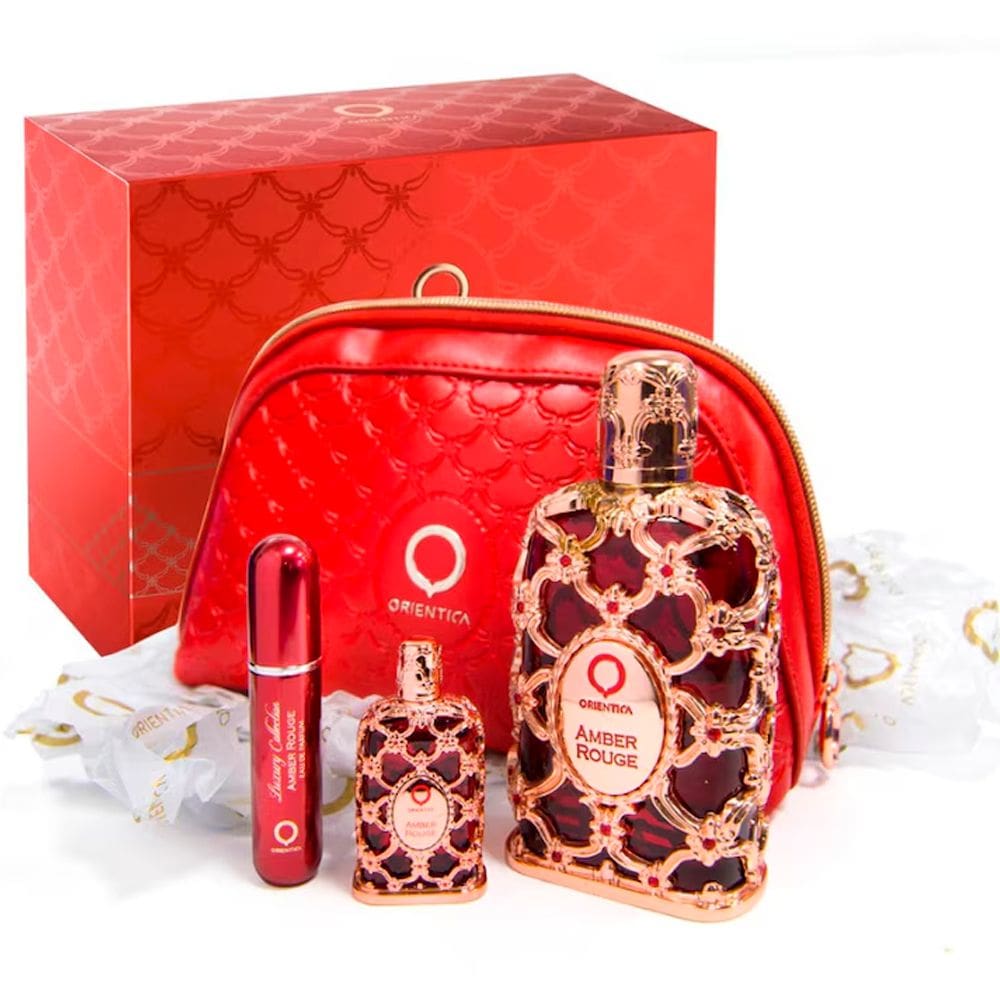 Kit Perfume Amber Rouge Orientica EDP Feminino 80ml + 7,5ml + Necessaire