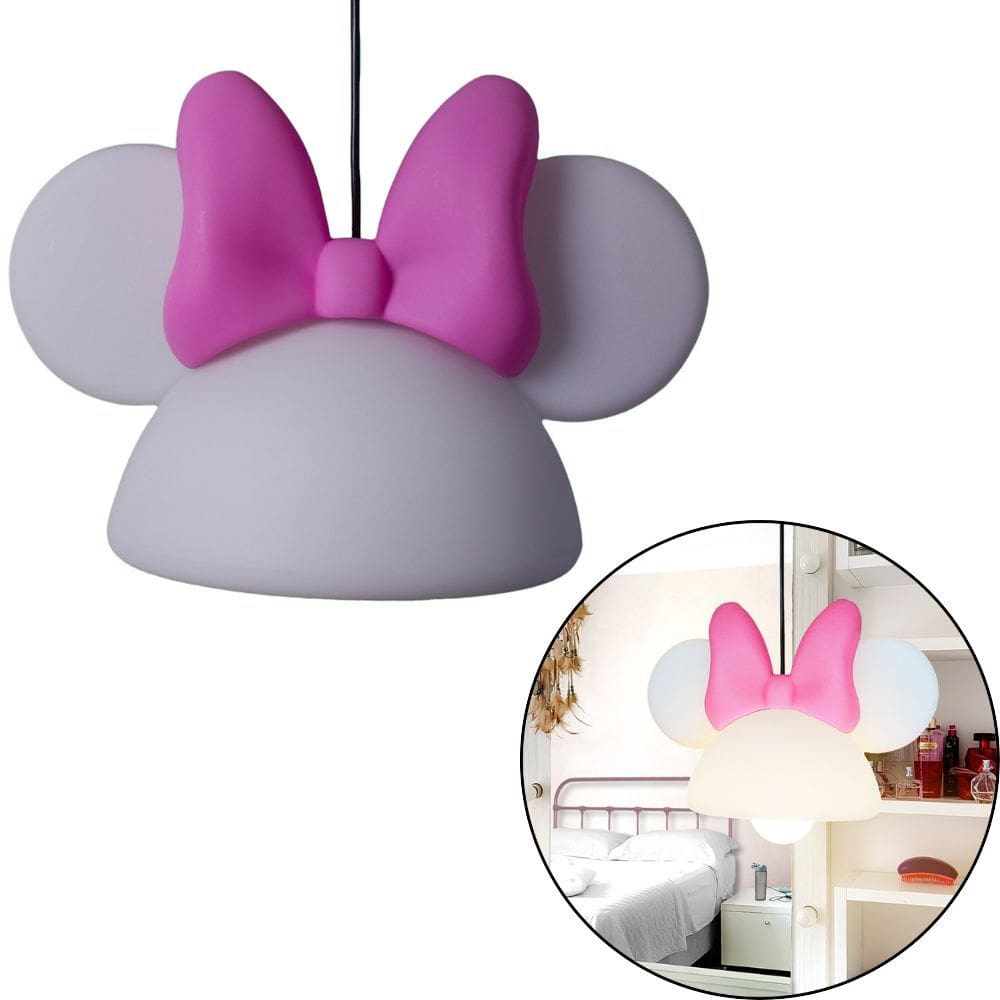 Pendente Minnie Aberto Laço Rosa com Orelhas Branco Disney
