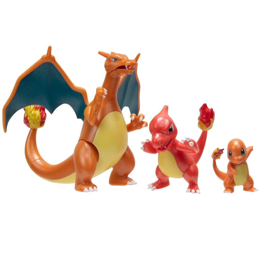 Pacote de bonecos de ação Pokémon Select Evolution 3 Charmander, Charmeleon e Charizard