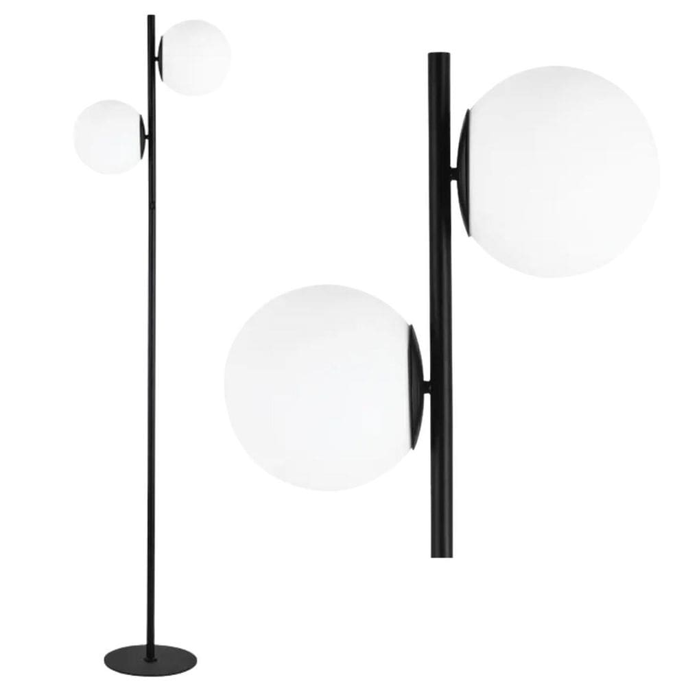 Luminária Chão 162Cm Jabuticaba 2 Globos Vidro Pedestal