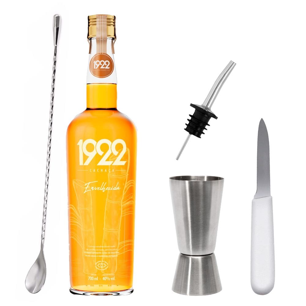 Kit Bar Iniciante 13 Bartender 4 Peças + Cachaça 1922