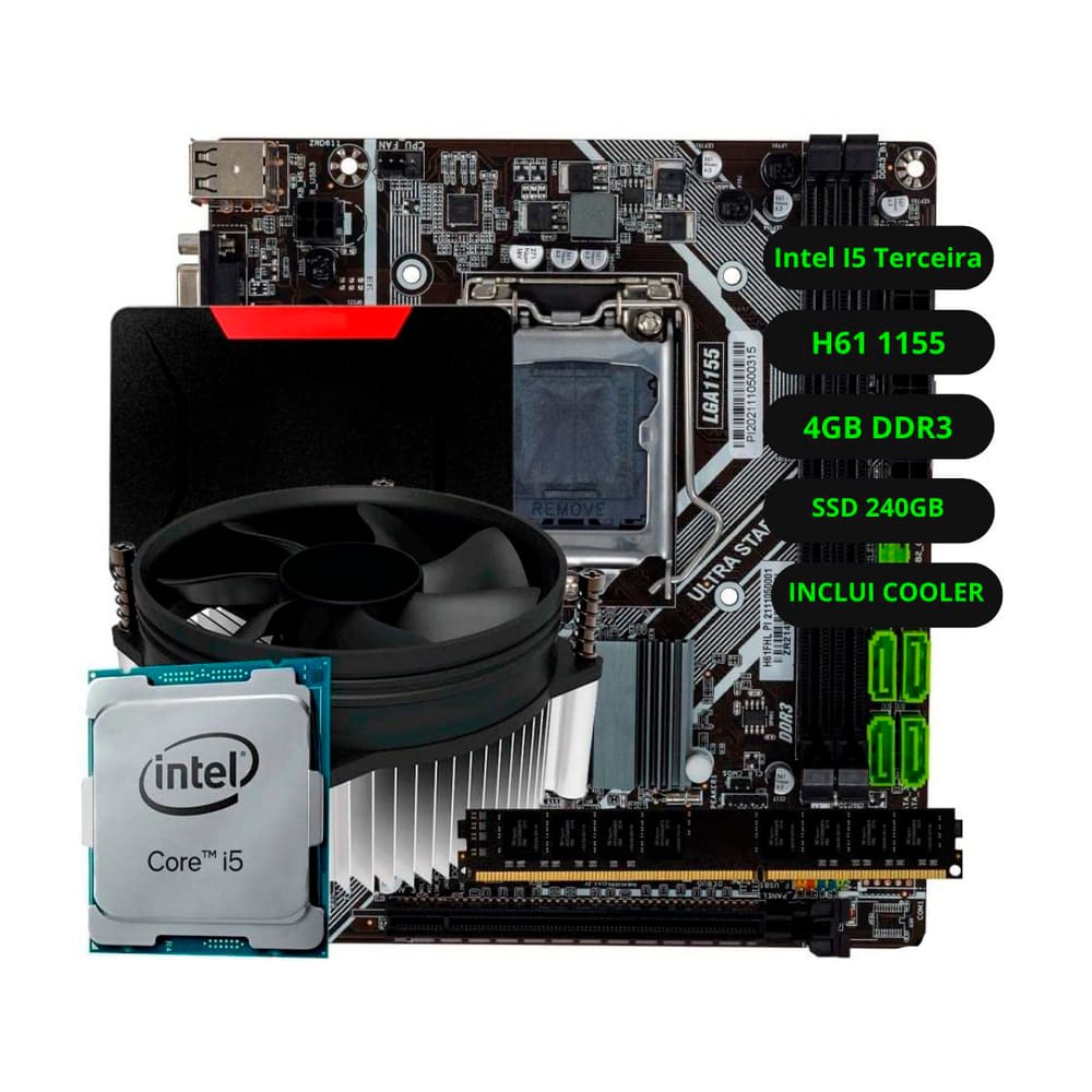 Kit Upgrade Intel I5 Terceira H61 Ram 4GB DDR3 SSD 240GB