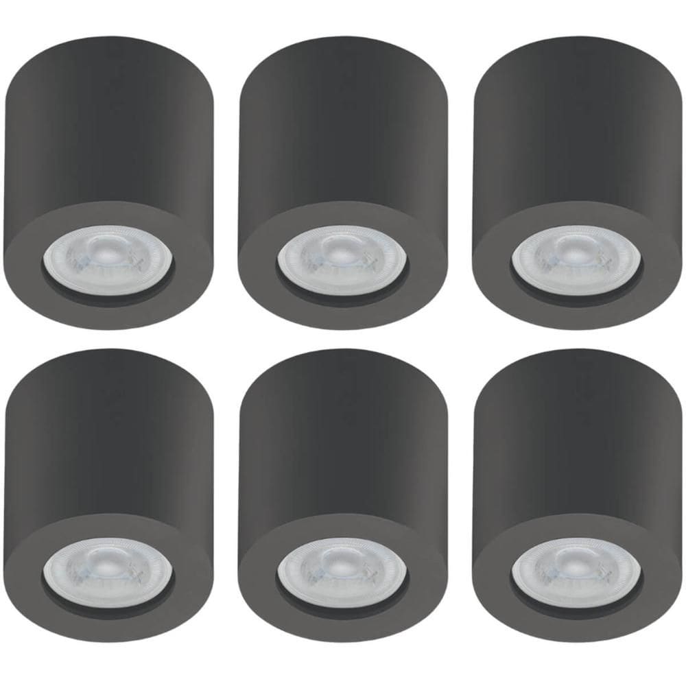 Kit 6 Luminárias de Teto Spots de Sobrepor Bivolt Preto MR16 Redondos Dital Zoom Poliestireno