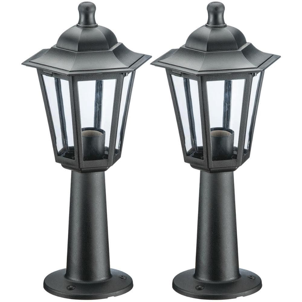 2 Luminárias Pretas Balizador de Chão 44cm Lente Transparent