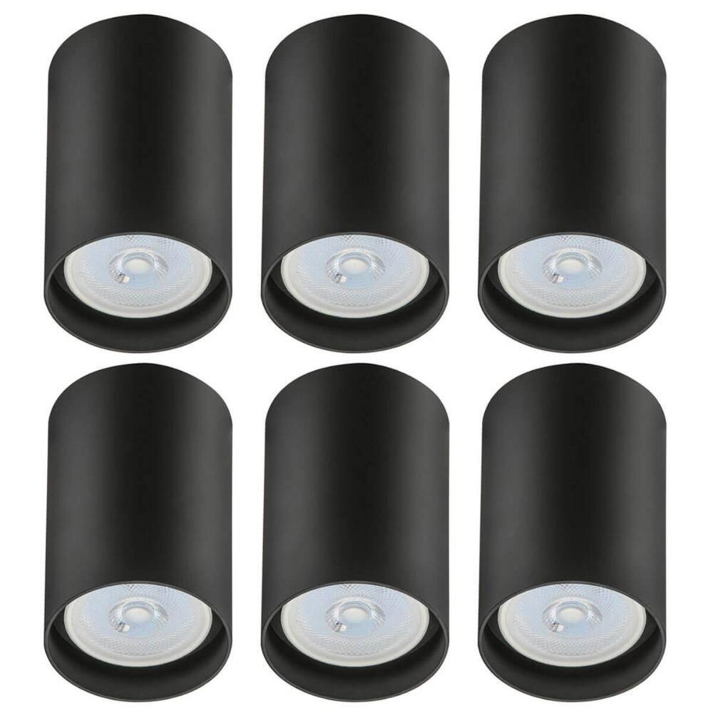 Kit 6 Spots de Sobrepor Zoom Pretos Luminária de Teto Redonda 8x12,5cm Bivolt 1 Lâmpada PAR20