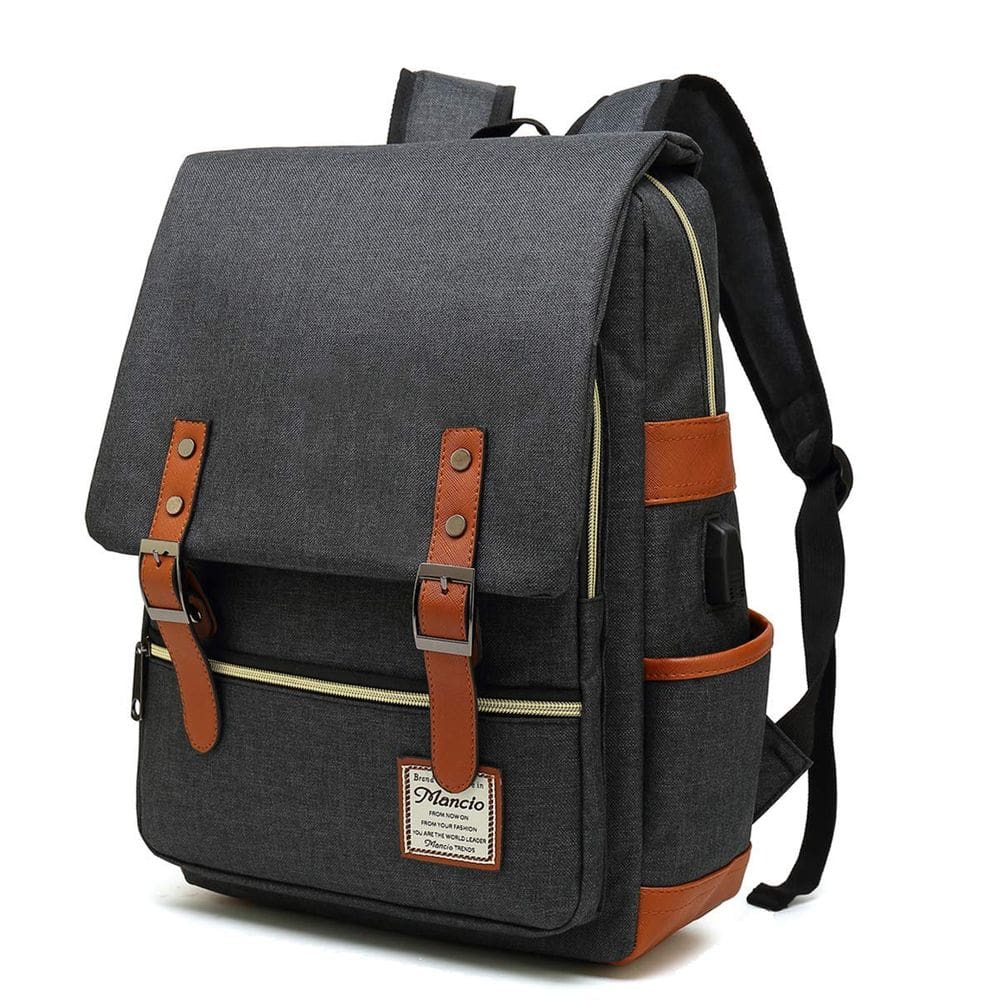 Mochila para laptop Mancio Vintage com porta de carregamento USB de 15,6 polegadas