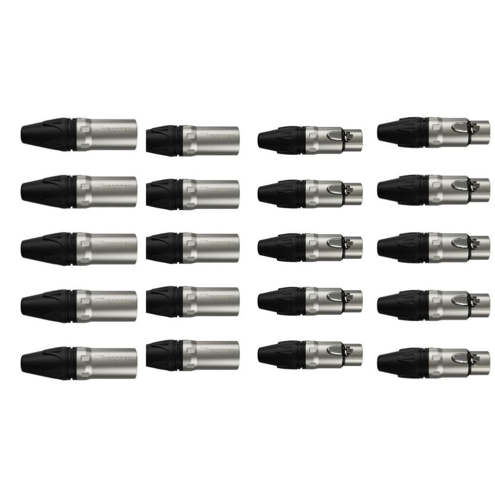 Kit 20 Conectores Xlr 10 Plug Macho + 10 Plug Fêmea 3 Polos Wireconex WC-1013 WC-1003